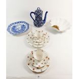 A Carlton Ware shell form dish, a Royal Doulton prunus blossom coffee pot, a Cauldon plate and two