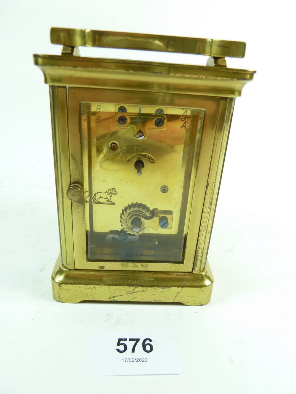 A late 19th century brass carriage clock in leather case - Image 4 of 5
