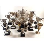 A box of silver-plated challenge cups
