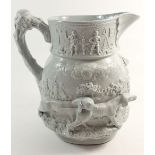 A large Masons press moulded jug with dogs in high relief, 24cm tall 'To Ho' imprinted and painted