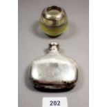 A silver and glass match holder, London 1899 and a small silver spirit flask, Birmingham 1918, 87g