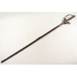 A dress sword with leather scabbard, blade measures 69.5cm