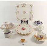 A group of Royal Worcester coffee cans, Spode coffee can, Chamberlains plate painted flowers and