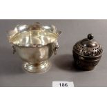 A silver sugar bowl with lion mask handles, Birmingham 1924 and a silver openwork box, Birmingham