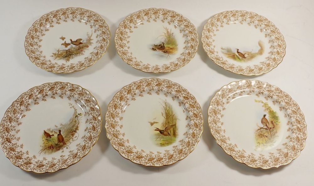 A Royal Worcester Vitreous game service comprising meat dish with bird head handles, twelve plates - Image 5 of 5