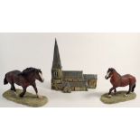 Two Border Fine Arts horses and a model church