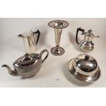 A box of silver-plated items including Connaught silver-plated vase