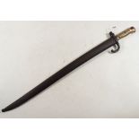 A 19th century French chassepot sword bayonet with metal scabbard