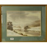 A watercolour wetlands scene and 'Winter on the Wye', signed indistinctly, 27 x 38cm