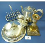 A set of four 19th century graduated silver plated meat covers (lacking handles) and various other
