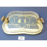 A vintage Venetian glass tray with engraved romantic scene, silver plate handles (35cm wide to