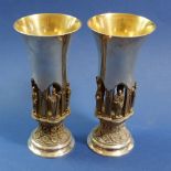 A pair of silver limited Aurum commemorative goblets for the Ripon Diocese with figures of saints to