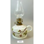 A Victorian opaque glass finger lamp painted horse chestnuts