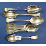 Four silver dessert spoons, Glasgow 1825, by Mitchell & Sons and four other silver spoons, 455g