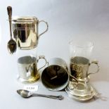 A pair of vintage glass and chrome filter coffee cups