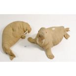 Two studio pottery walrus, 25 x 27cm