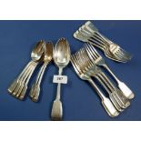 Six silver Old English Pattern dinner forks, six dessert forks, two tablespoons and five dessert