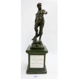 An Italian spelter and marble figure of Neptune with presentation inscription, 43cm tall