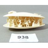An early 20th century Chinese ivory oyster shell carved scene to interior