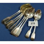 A set of six silver Georgian teaspoons, London 1835, and four Irish silver teaspoons, Dublin 1823,