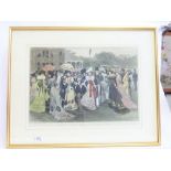 A coloured cricketing print after Begg of the Eton and Harrow cricket match, 31 x 46cm and another