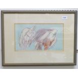 A pair of 20th century modernist pastels of birds, signed 18 x 33cm