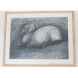 Milne - late 20th century large charcoal and chalk drawing of a ram in repose, signed and dated '92,