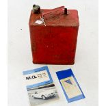 A Shell Oil Motor Spirit oil can with cap, various petrol coupons and MGBGT handbook