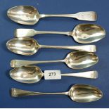 Six various Georgian silver tablespoons, including two Scottish ones, 352g