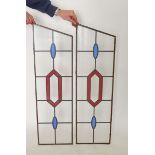 Two stained glass glazed panels, 102 x 30cm