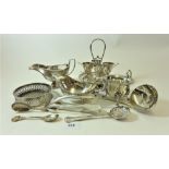 Various silver plated items including egg cup stand