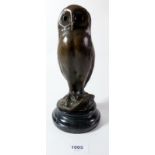 A hot cast bronze owl, 25cm