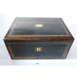 A 19th century rosewood box with metal and marquetry inlay - no interior