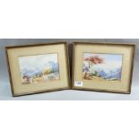 Joan Evans - pair of watercolour landscape scenes of Rhodesia, signed, 10 x 17cm