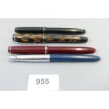 Four various vintage fountain pens including Swan, Platignum etc