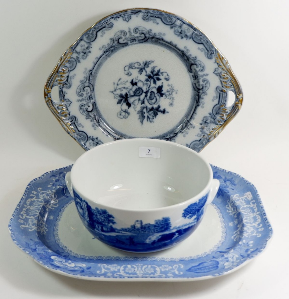 A Copeland Spode Camelia meat plate, a Victorian Eureka serving dish and a Spode Italian dish
