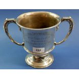 A silver swimming two handled trophy cup, 357g, 17cm tall, Birmingham 1924