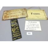 A group of various antique and vintage signs, the largest 15 x 24cm