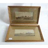 A pair of Edwardian watercolour hunting scenes, 13 x 30cm