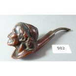 A burr walnut pipe finely carved as the head of a man