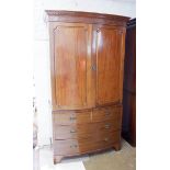 A Maple & Co mahogany linen press with pair of doors enclosing replacement shelves over two short