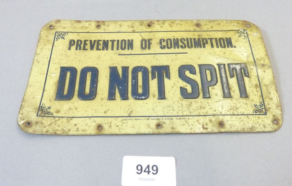 A 'Prevention of Consumption' Spitting notice 20cm x 11.5cm