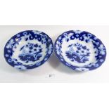 A Victorian pair of Staffordshire 'Pekin' blue and white bowls, 24cm diameter
