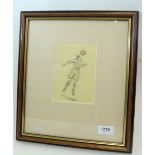 An etching of a footballer, 15 x 10cm