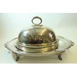 A large Maples silver plated warming stand (no cover) and a small silver plated meat dome