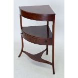 A Georgian mahogany corner wash stand with drawer and ebony stringing