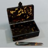 A 19th century tortoiseshell rectangular box, 13 x 8 x 5cm high and a silver and tortoiseshell paper