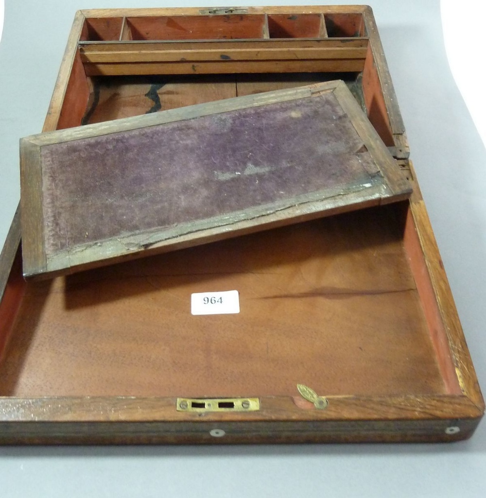 A Victorian rosewood writing slope with mother of pearl inlay, 35cm wide - Image 2 of 2