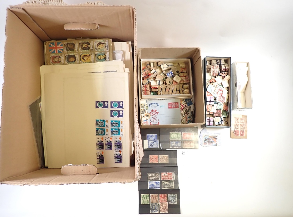GB & World: Large box of mint & used defin stamps in cartons, envelopes, on page, stock-sheets,