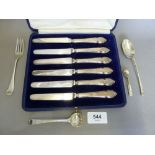 A set of six silver tea knives, Sheffield 1924 and a small group of silver cutlery including